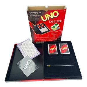 NEW Boxed UNO Deluxe Card Game Mattel 2001 Cards Scorepad Pencil & Instructions